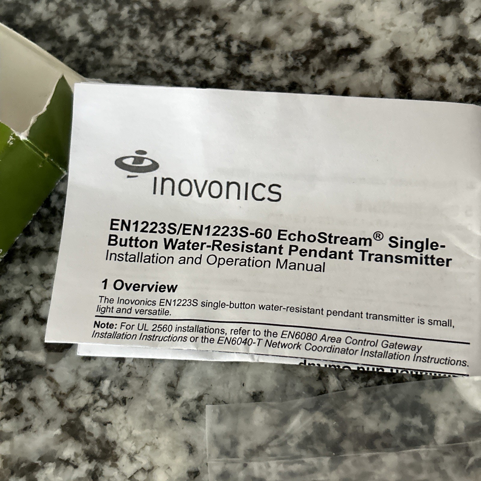 Inovonics EN1223S Single-Button Water-Resistant Pendant Transmitter /OPEN BOX