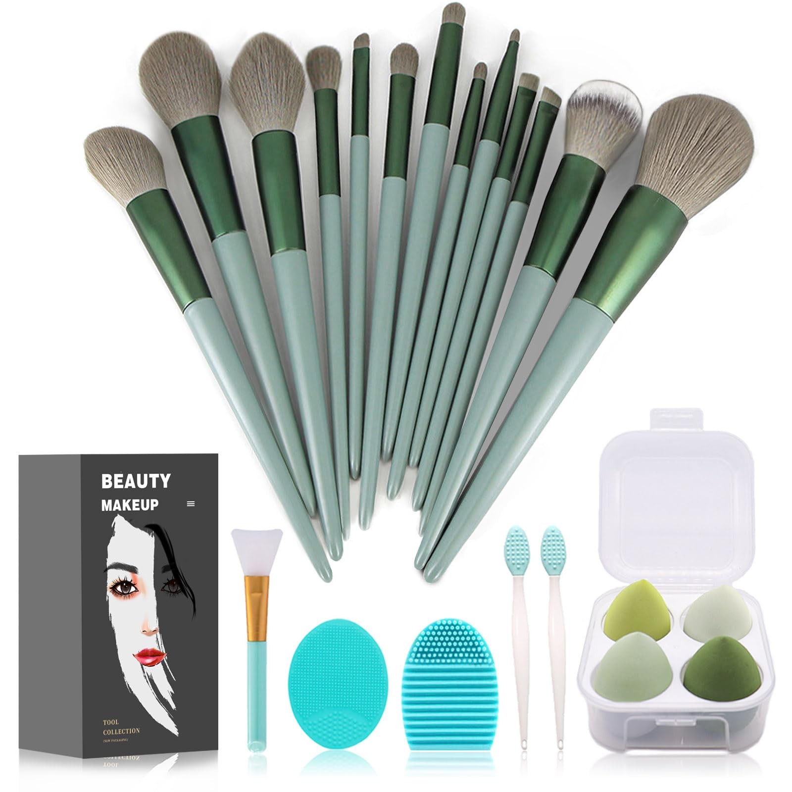 Koccido Makeup Brushes 22 Pcs Kit,Foundation Brush 22 Piece Set, Green