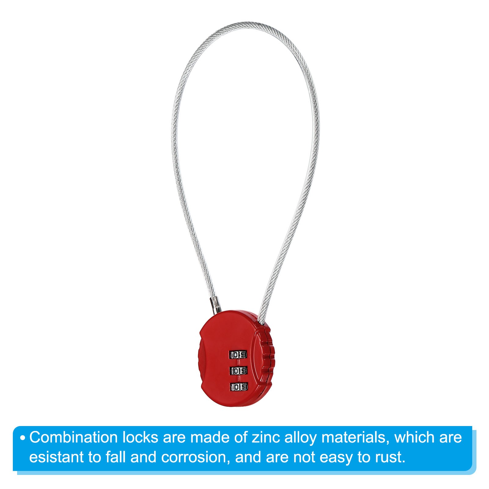 Small Combination Block 11.8", 3pcs 3 Digit Luggage Lock, Red