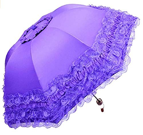 Foldable Lace Parasol Travel Sun Rain Umbrella Compact Anti UV Lace Purple