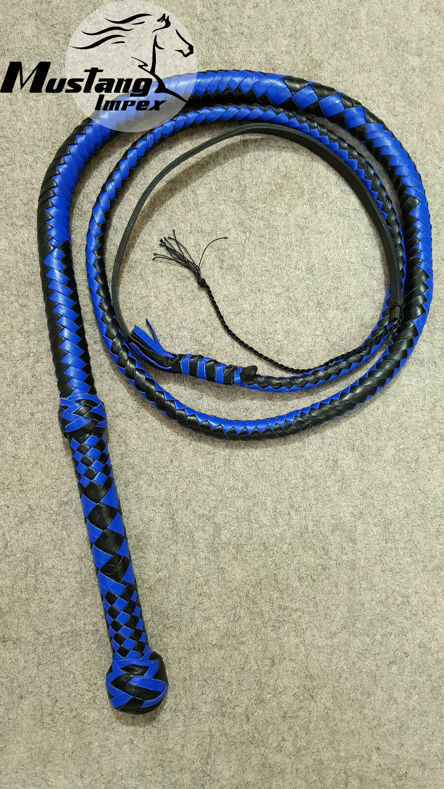6 Feet whip 12 Plait top Grain Cowhide Leather Heavy Duty Bullwhip Blue & black