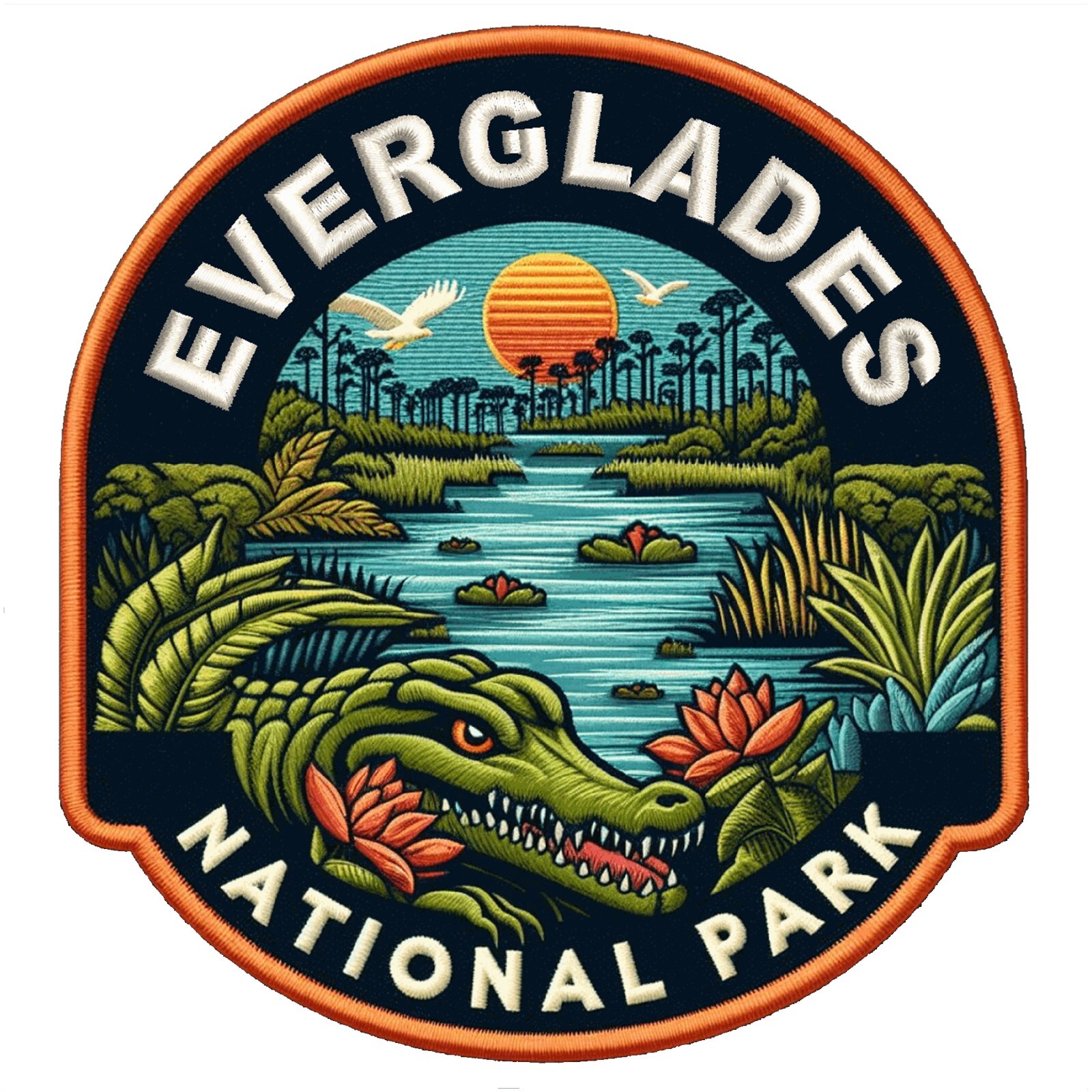 Everglades National Park Patch Iron-on Applique Nature Badge Egret, Wetlands, FL