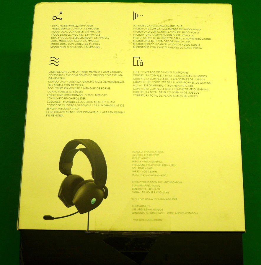 GENUINE Alienware Wired Gaming Headset Dell AW520H 6305K