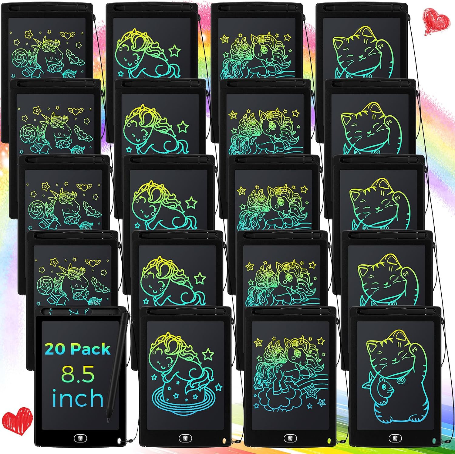 20 Pack LCD Writing Tablet for Kids: 8.5 Inch Colorful Drawing Doodle Boards - R