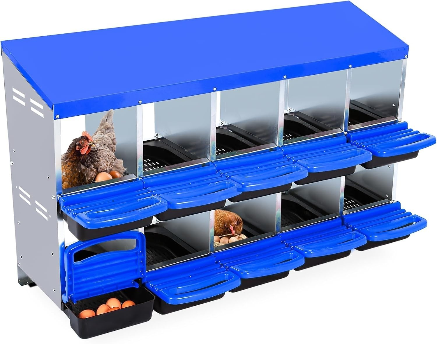 10 Hole Chicken Nesting Box Wall Mount Metal Chicken Coop Laying Box Compartment