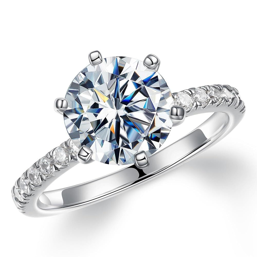 Turandoss S925 Sterling Silver Big Moissanite Wedding Rings for Women, Gifts