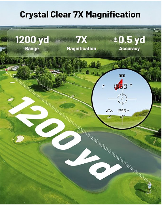 Golf Rangefinder 1200 Yd. Slope Switch Flag Lock Vibration 7X USB-C Rechargeable