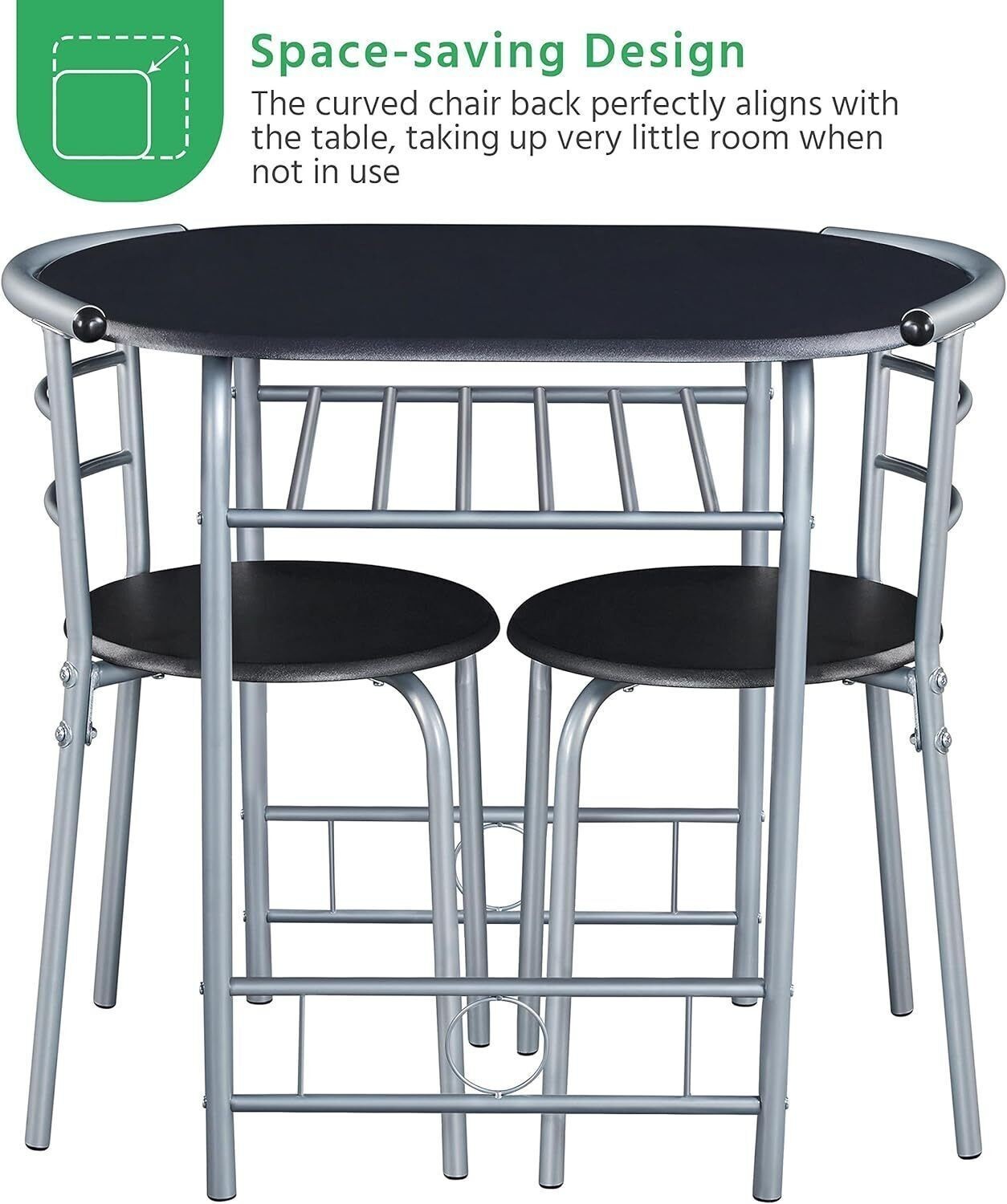 3-Pce Dining Room Table Set, Kitchen Table & Chair Sets for 2, Compact Table Set
