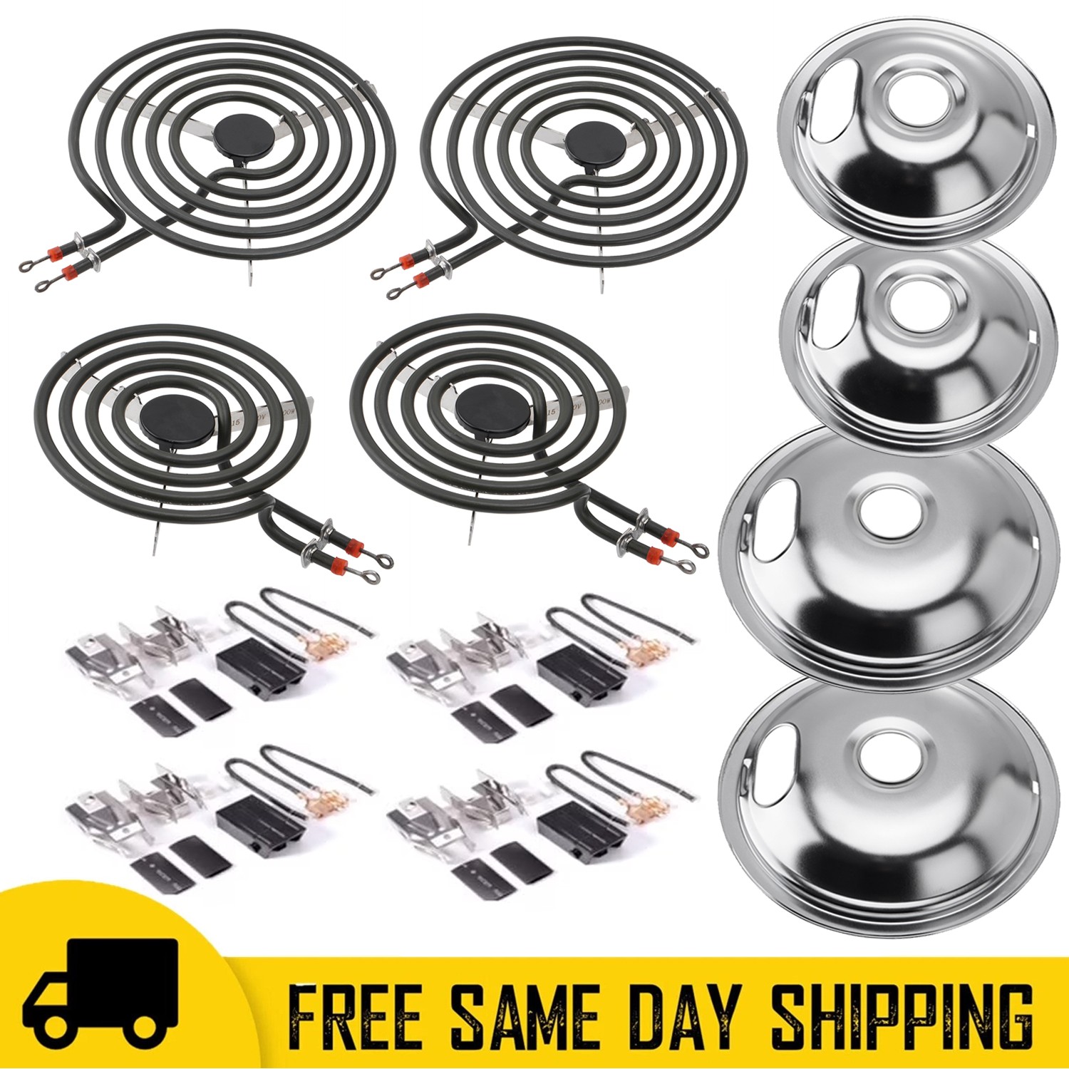 MP22YA Electric Range Burner Element Set w/ (4) Drip Pans For Frigidaire Kenmore