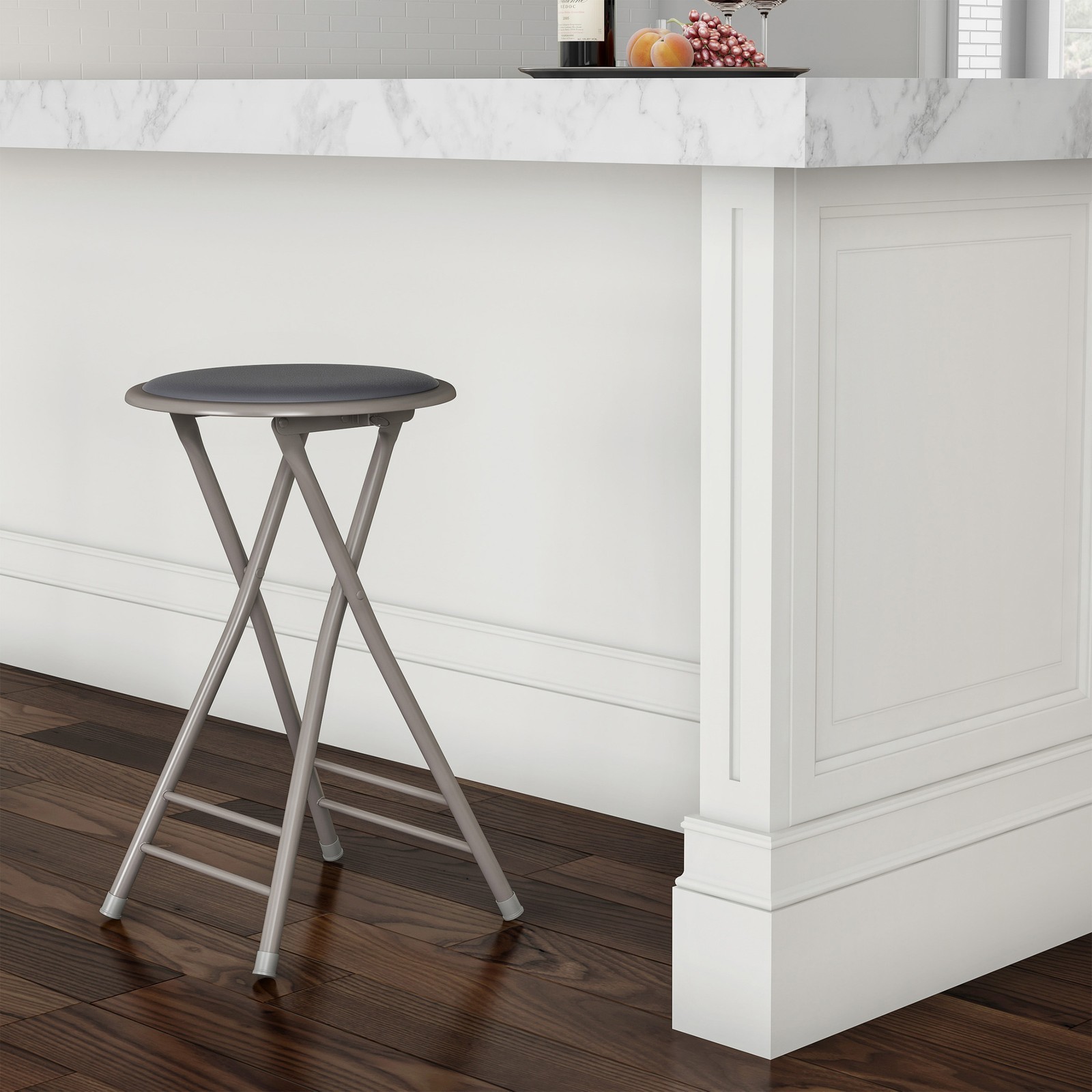 Gray 24 Inch Cushioned Folding Stool Extra Seating 300 Lb Capacity