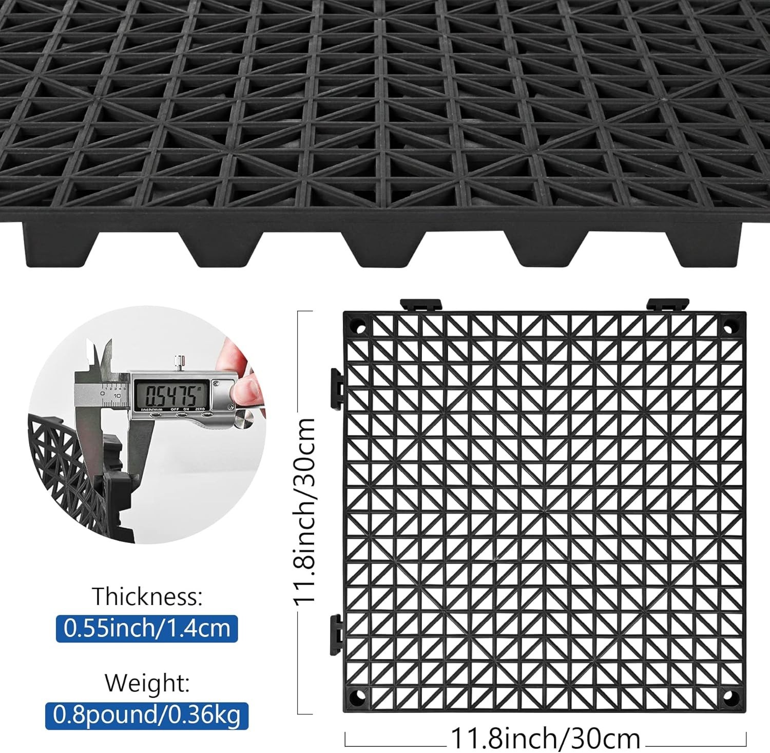 Modular Interlocking Cushion 12P 11.8" x 11.8" Interlocking Rubber Floor Drai...