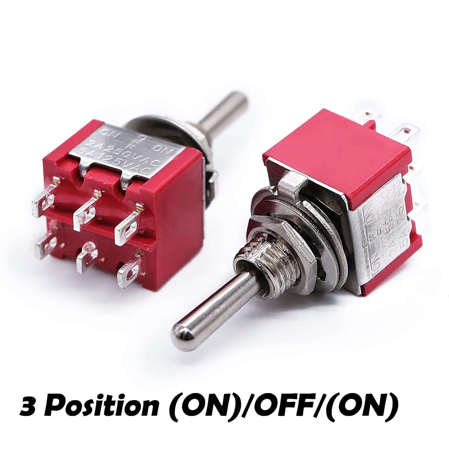 6pcs Momentary Mini Miniature Toggle Switch 6 Terminal 3 Position DPDT (ON)/Off/
