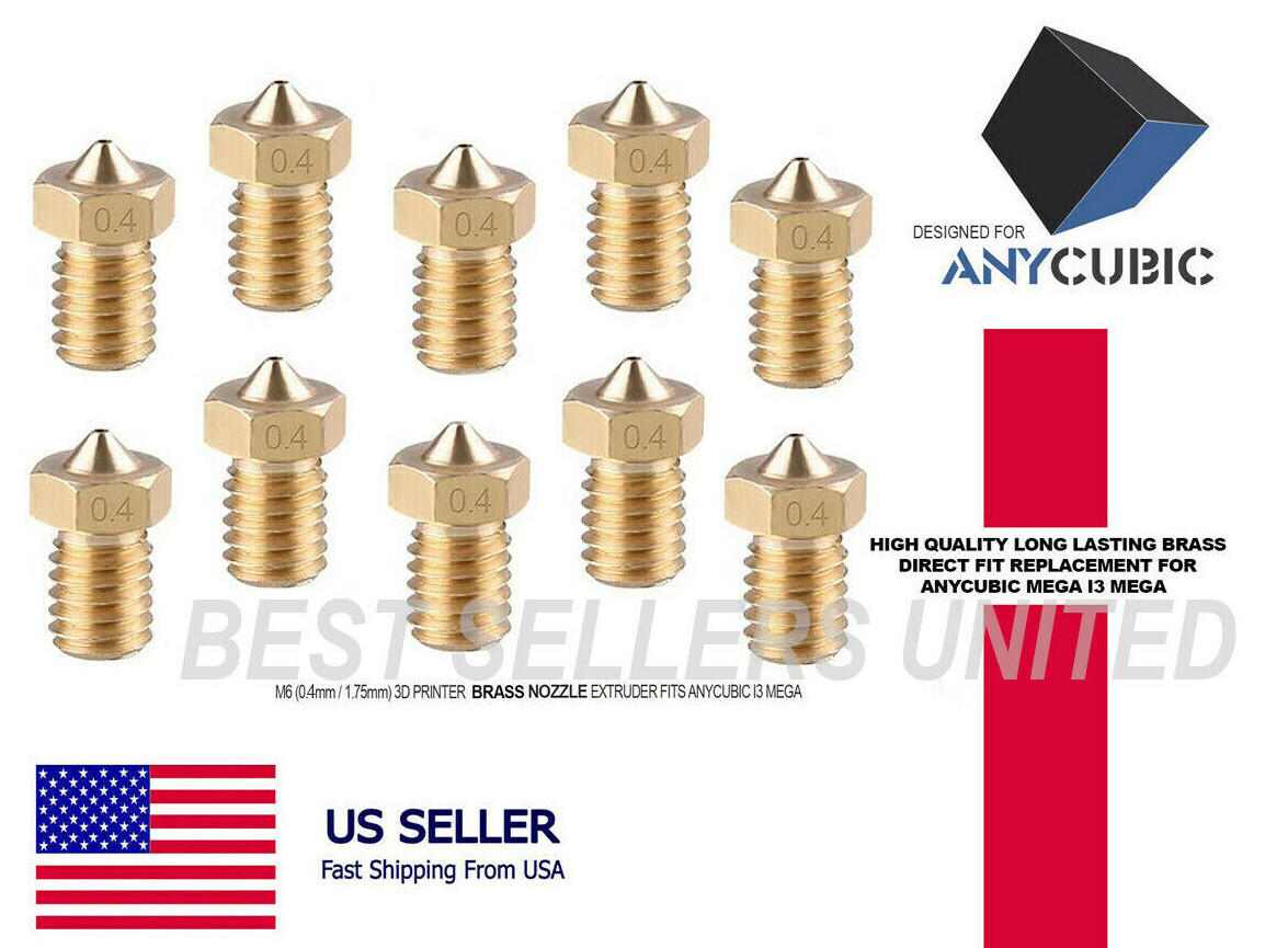 10X Lot ANYCUBIC J-HEAD M6 0.4mm Solid Brass Nozzle 1.75mm Filament 3D Printer