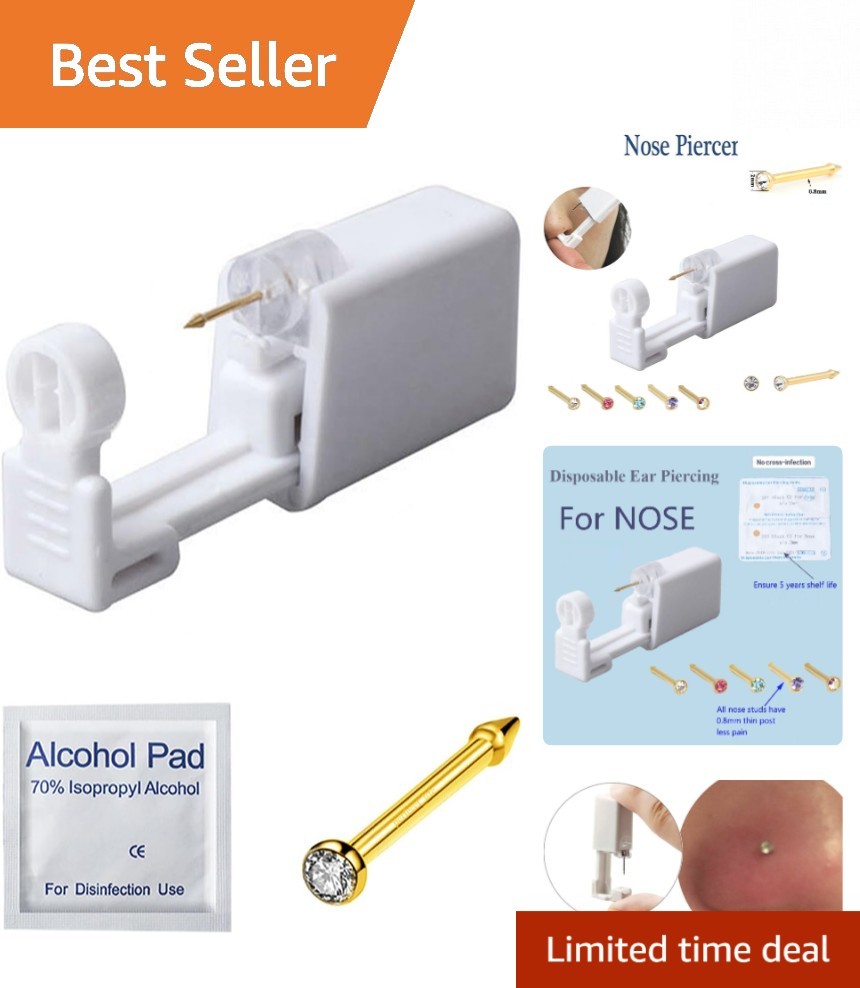 Elegant Nose Piercing Kit with Self-Piercing Gun & 16G Stainless Steel Needs