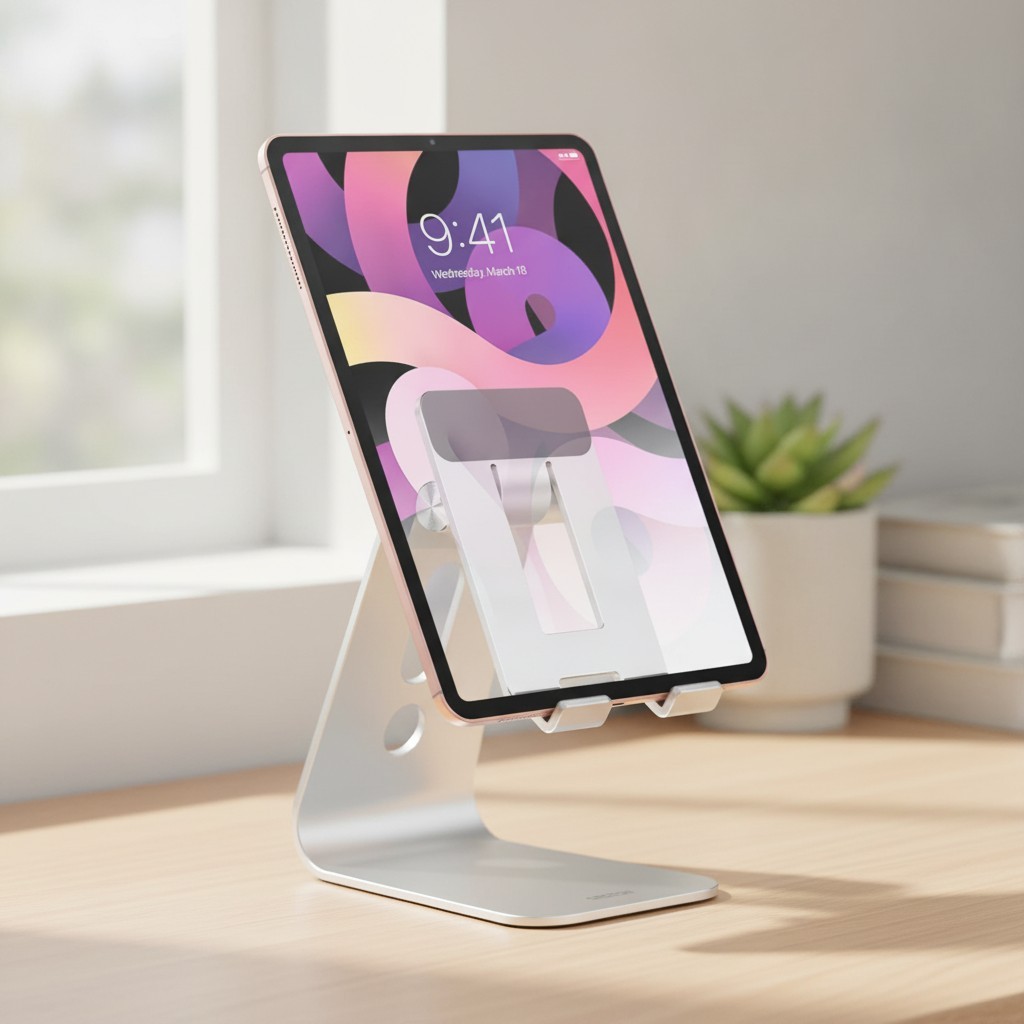 Adjustable Tablet Stand for Desk with Hollow Design & Enhanced Stability, Silver