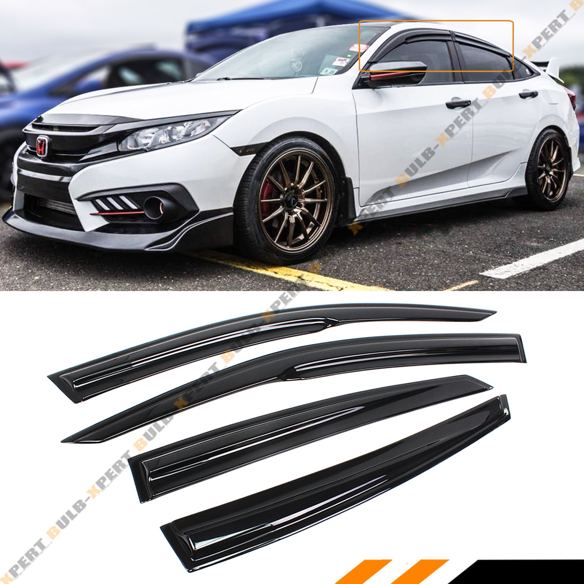 FOR 16-2021 10TH GEN HONDA CIVIC 4DR SEDAN 3D WAVY JDM STYLE SMOKE WINDOW VISOR