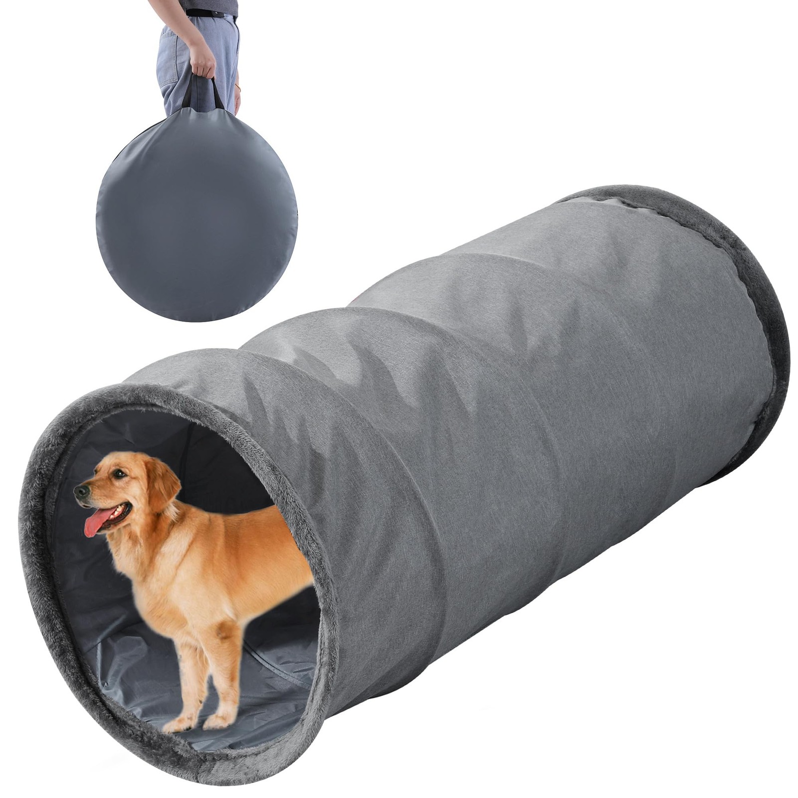 HOMBYS Extra Large Dog Tunnel for Dogs, Cats & 22x22x51 in, Grey