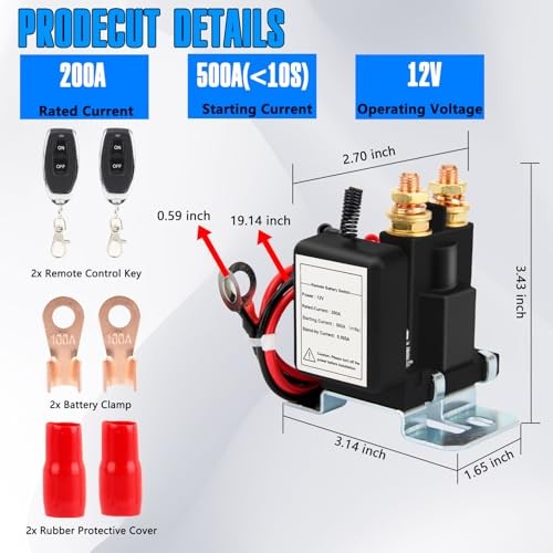 500A Remote Battery Disconnect Switch,DC 12V Car Battery Kill Switch, Anti