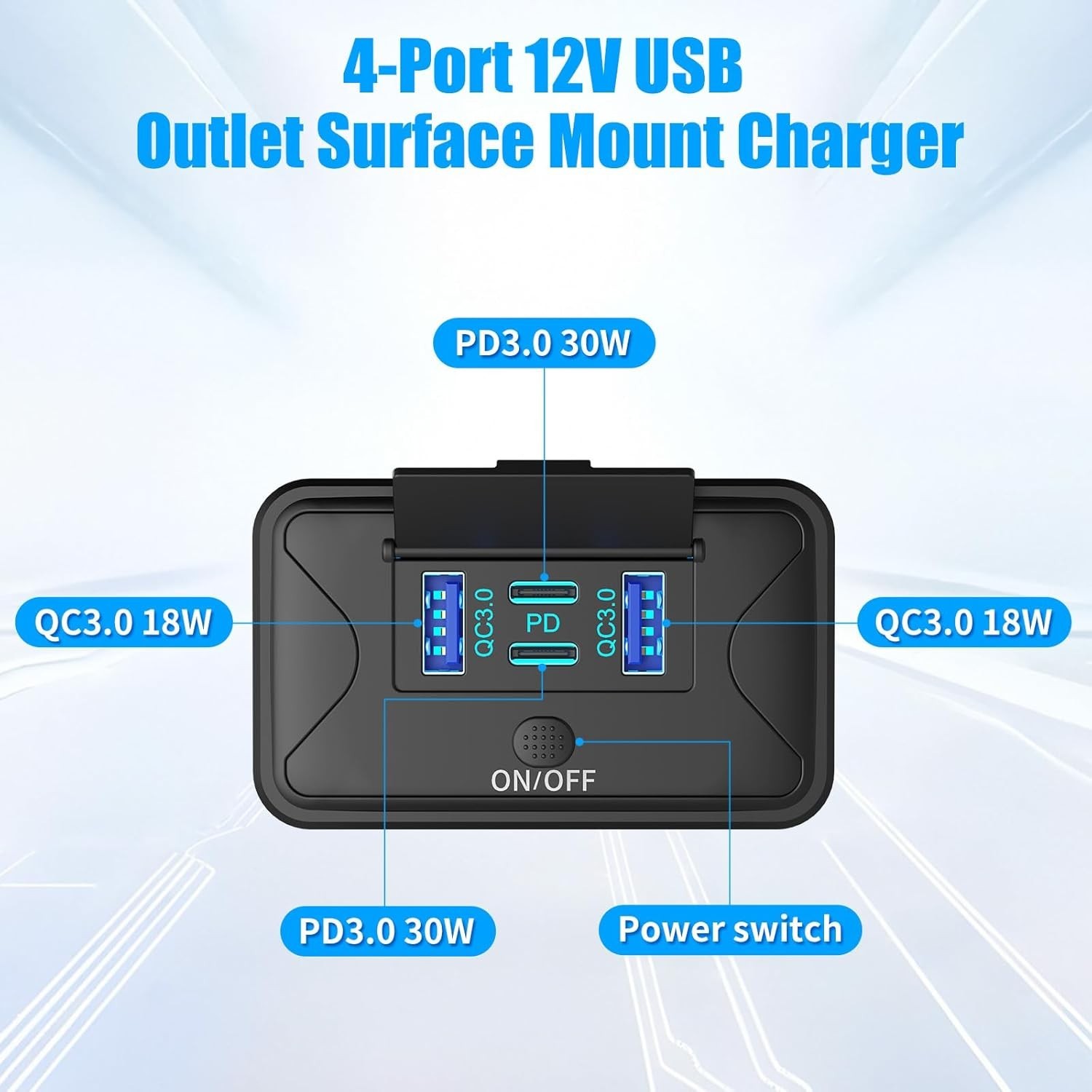 12V USB Outlet Lightweight Surface Mount Charger Socket Panel For Bus RV Truck