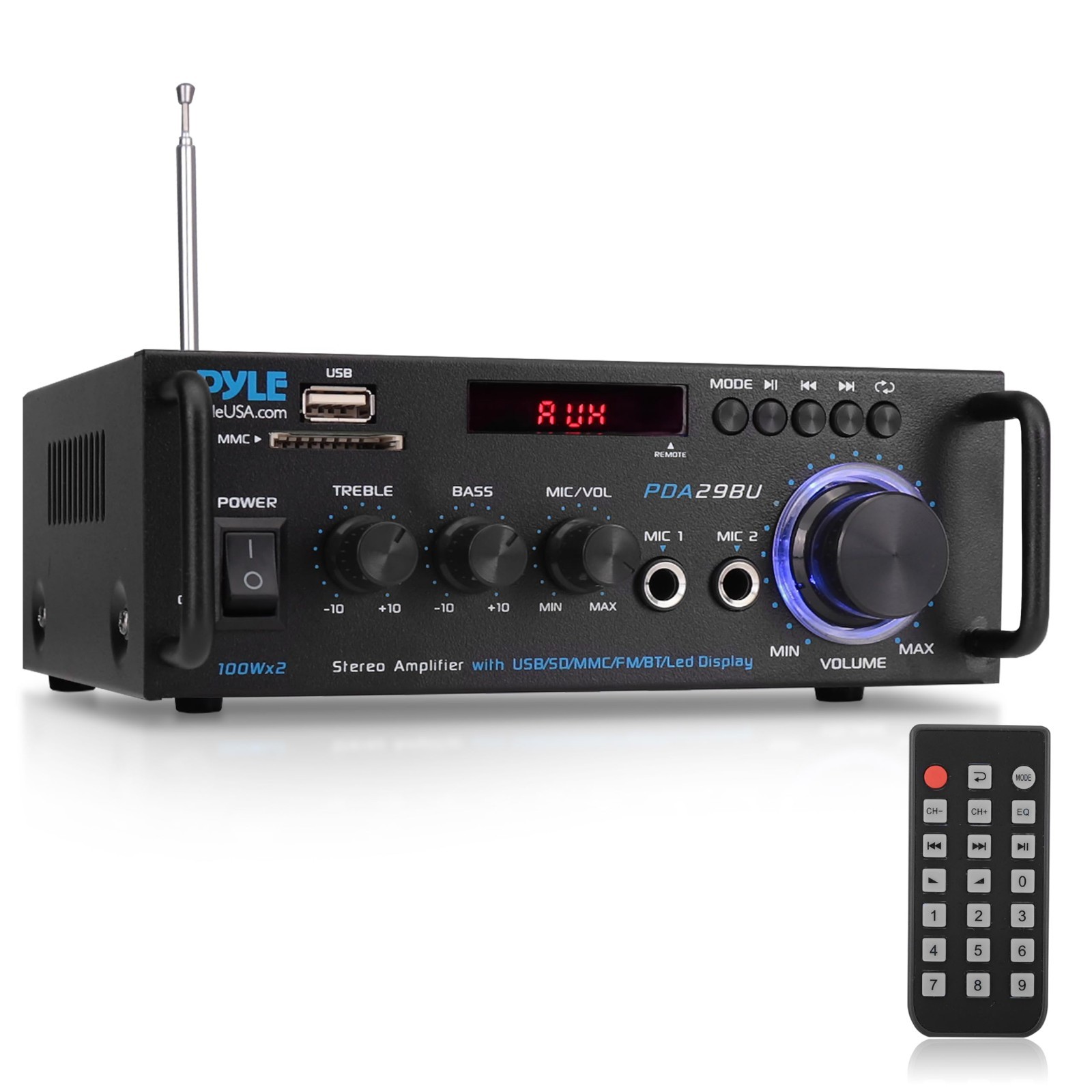 Pyle 200W Stereo Power Amplifier with Bluetooth Dual Channel Audio Receiver