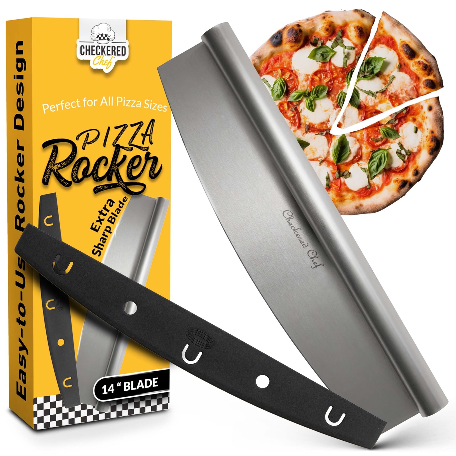 Pizza Cutter Rocker Blade, with Plastic Cover, 14" | Sharp Stainless Steel, P...