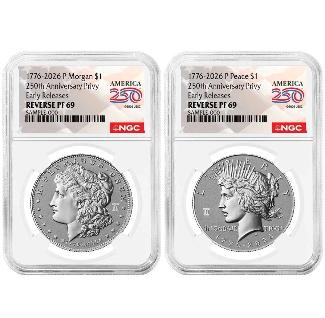 2pc Set - 2026-P Reverse Proof $1 Morgan and Peace Silver Dollar NGC PF69