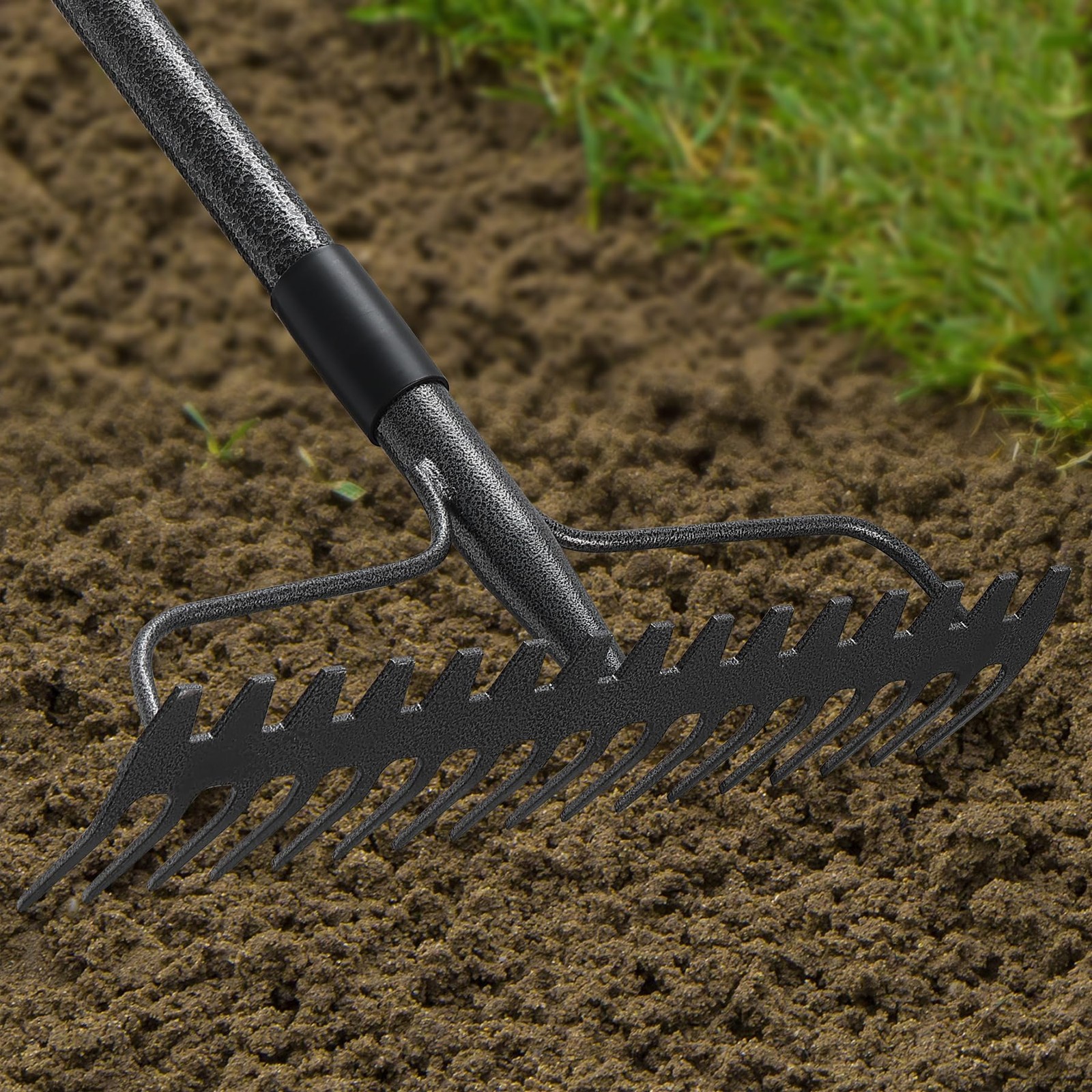 63'' Bow Rake Heavy Duty Garden with Stainless Steel Handle, Tines Metal Head