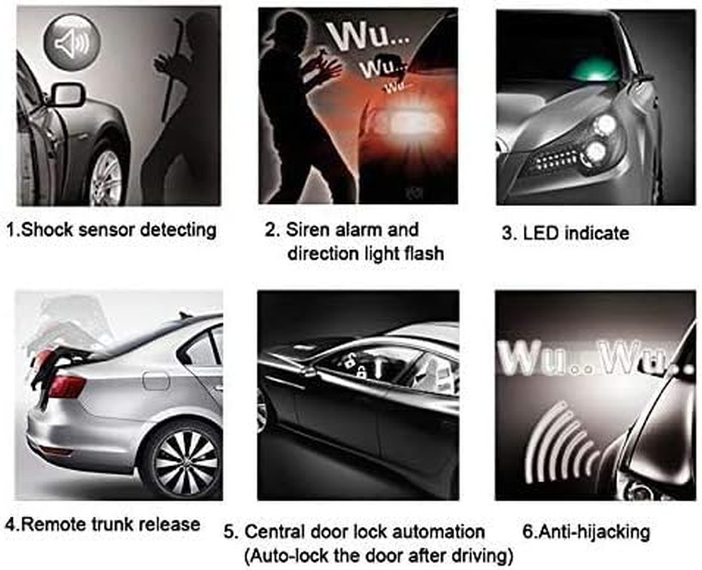 Car Alarm System Security Antitheft with Keyless Entry Kit | Shock Sensor, Micro