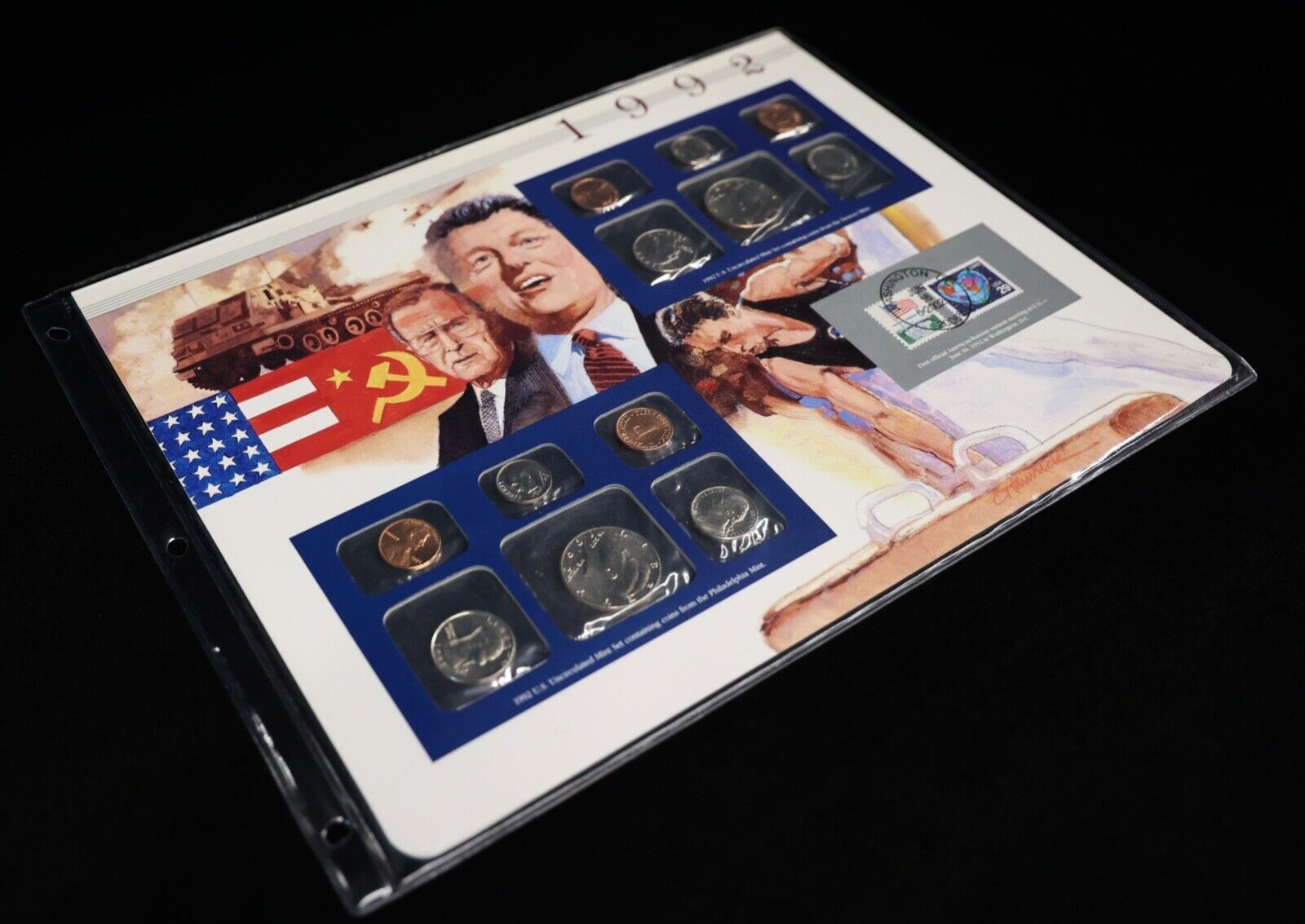 1992 P & D Uncirculated Mint Set Postal Commemorative Society Coins & Stamps