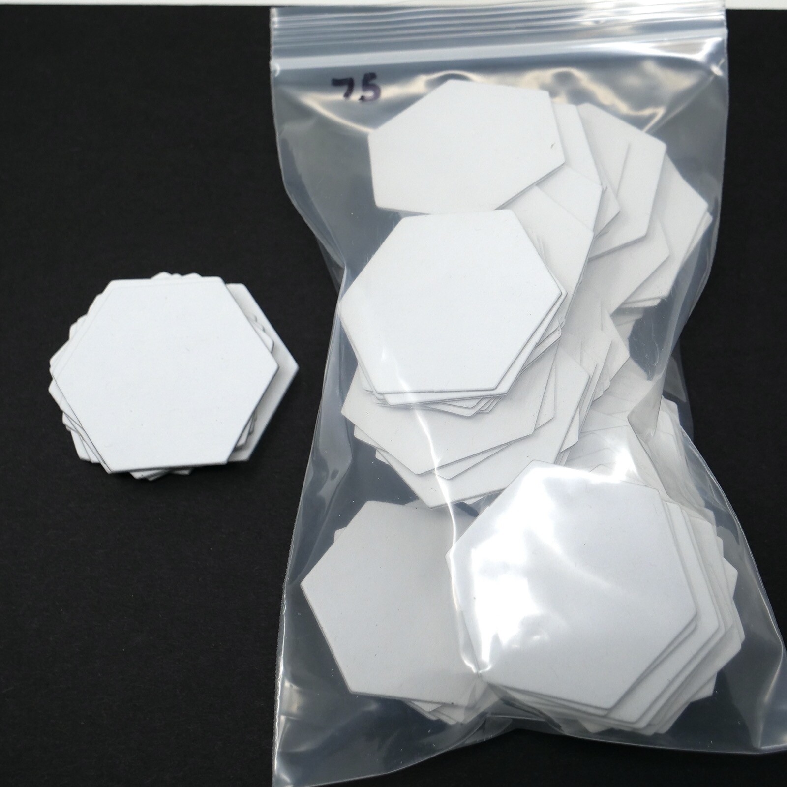 X75 - Blank 2” Hexagon Hex Board Game Tiles Markers D&D Uncoated 1mm
