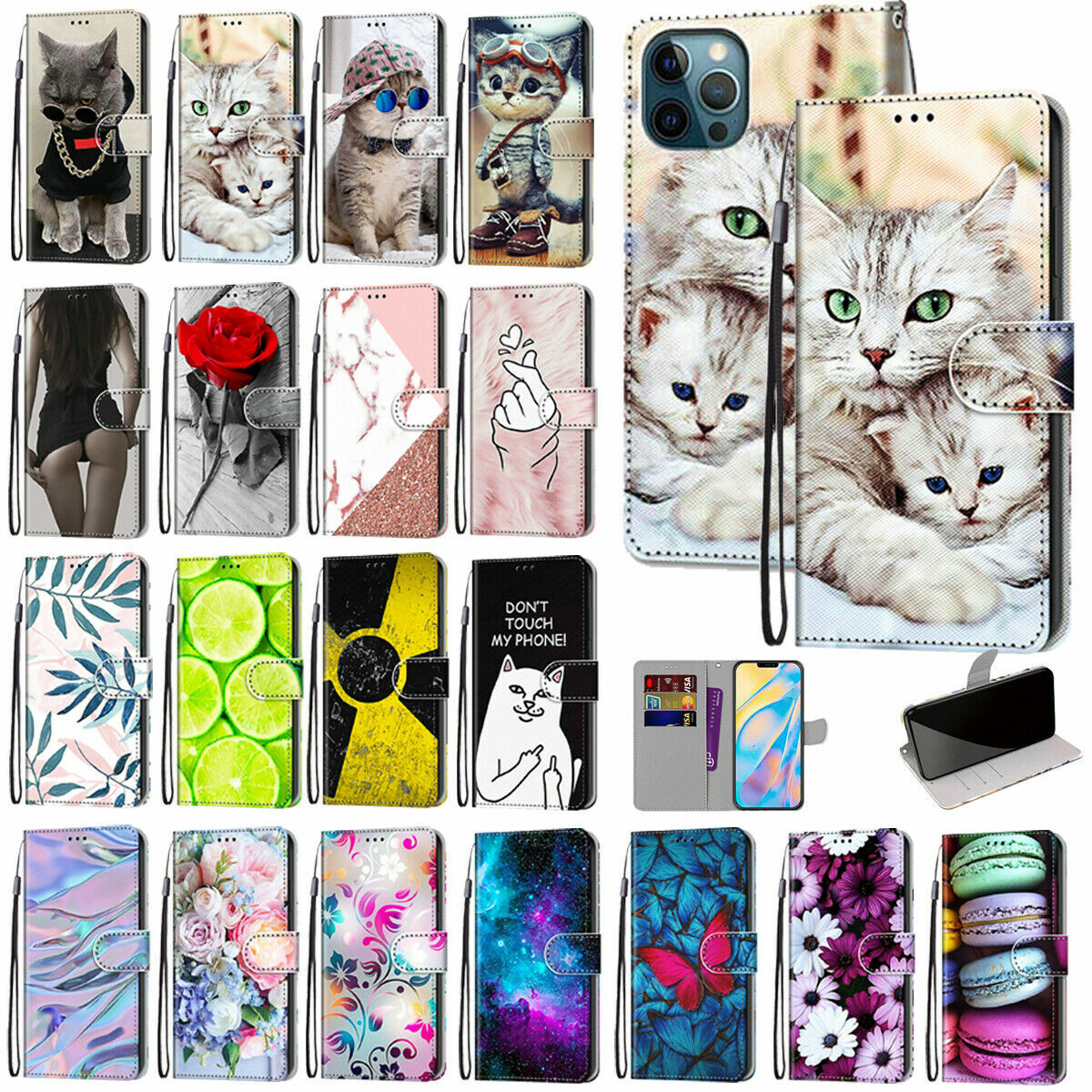 For iPhone 13 Pro Max 13 mini Pattern Wallet Leather Stand Slim Flip Case Cover