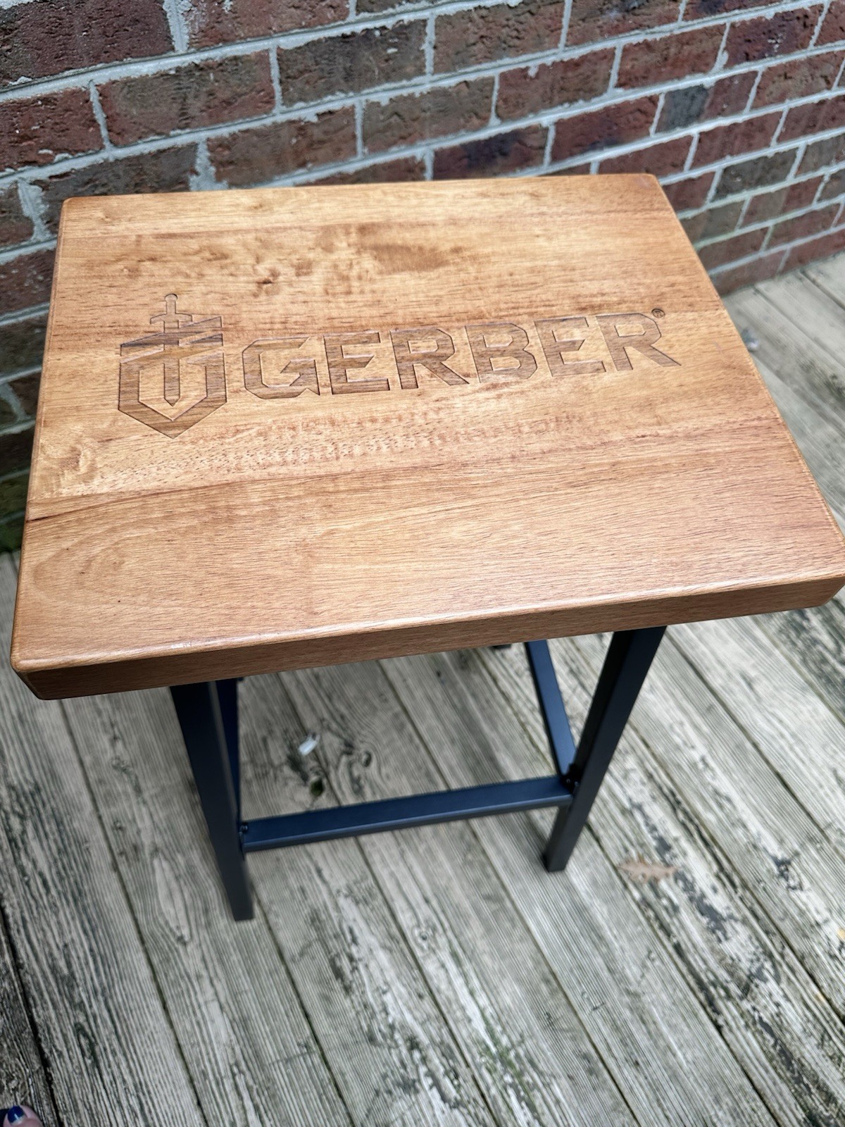Gerber Knives Solid Wooden Square Stool Metal Frame New