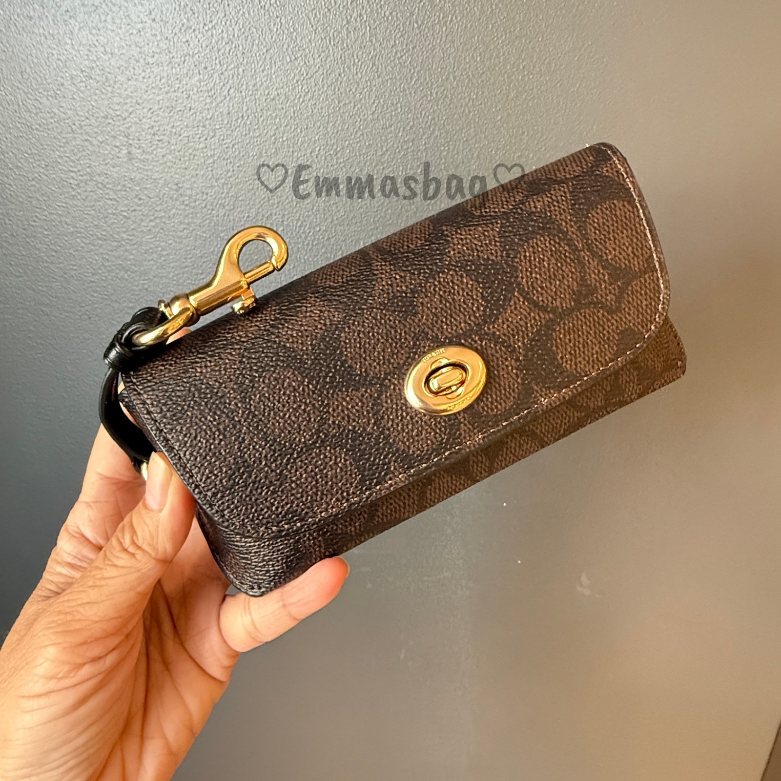 Coach Sunglass Case CZ207 Signature Canvas & Smooth Leather GOLD/WALNUT/BLACK