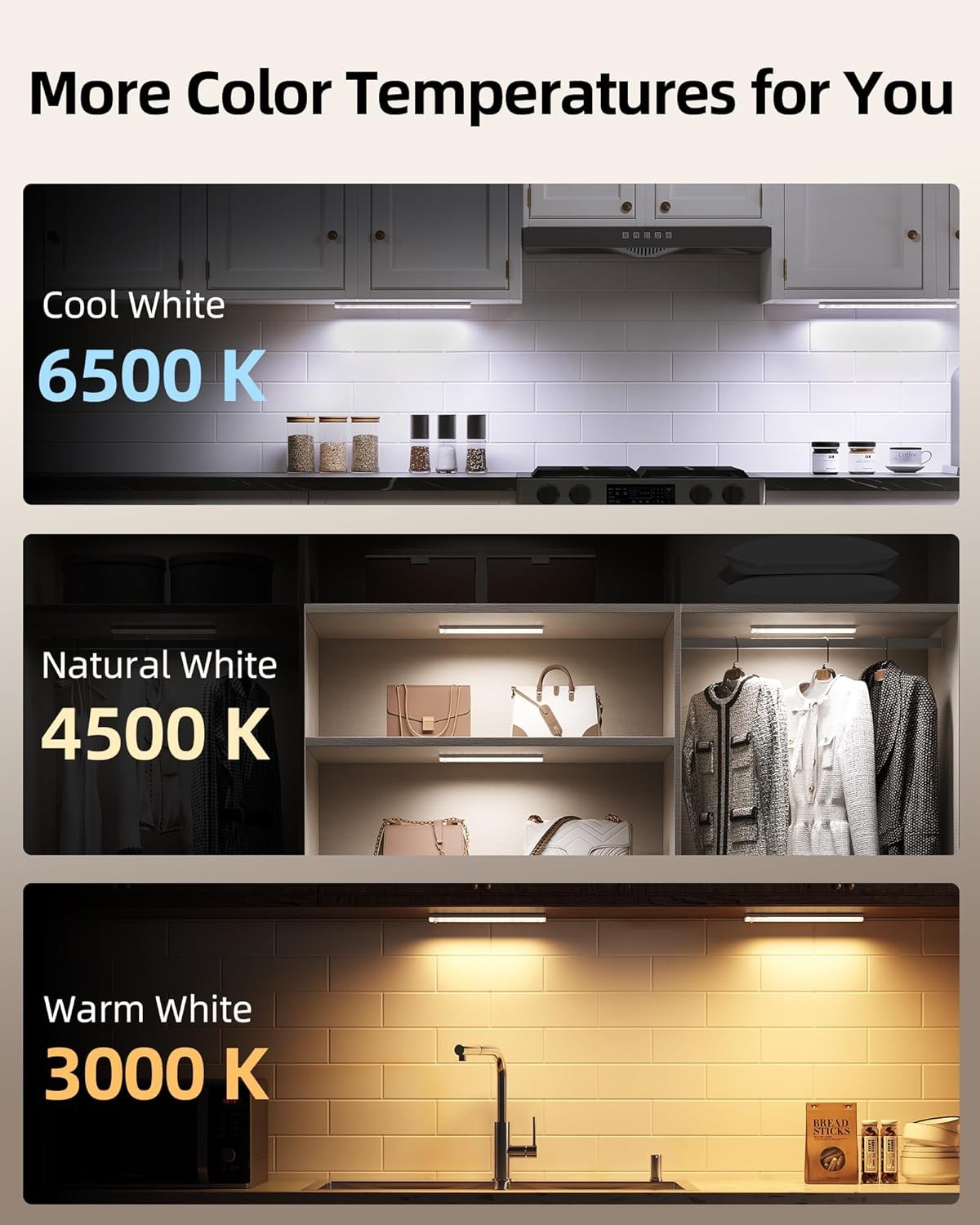 EZVALO 6-Pack Under Cabinet Lighting with Charging Station