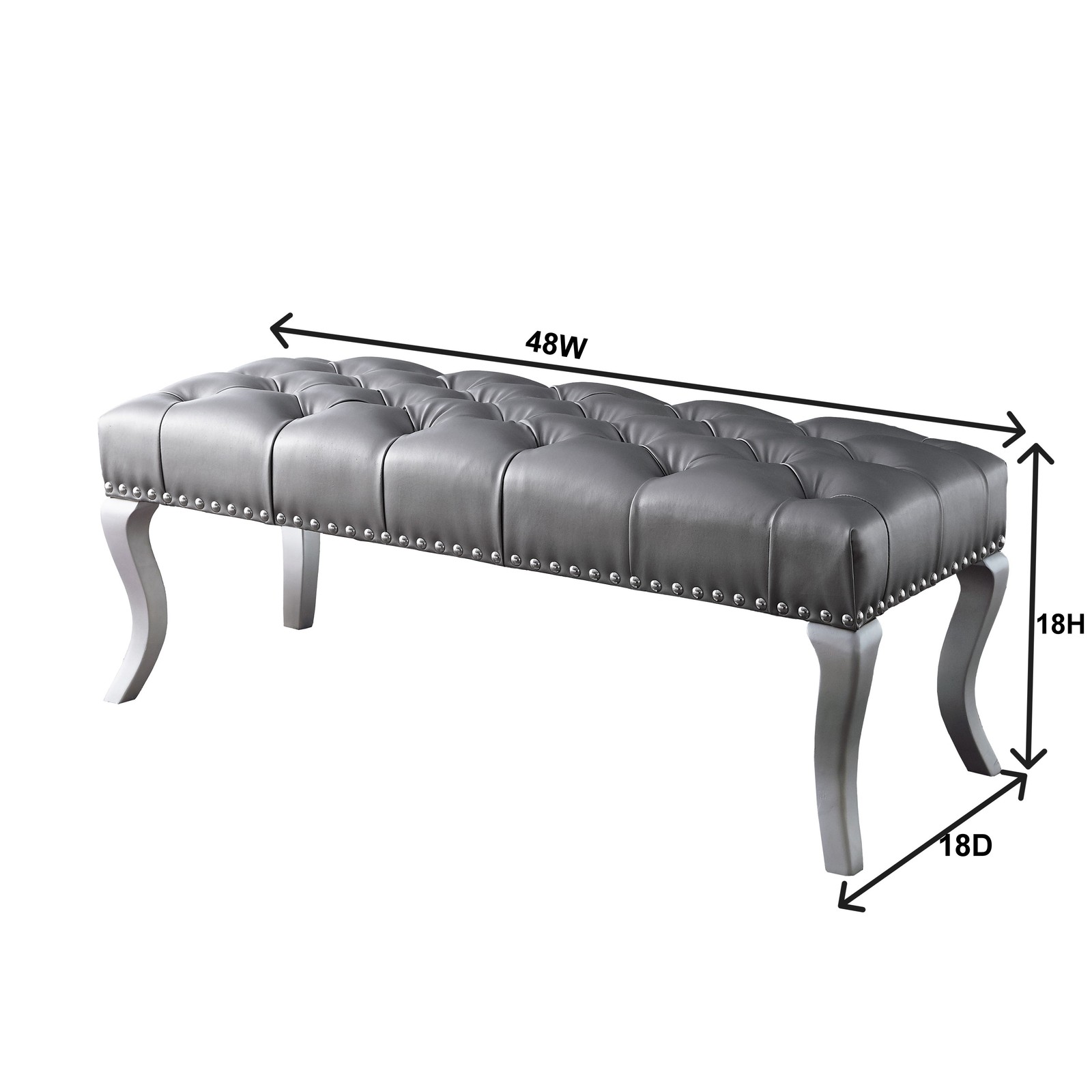 Decor Maxem Tufted FabricUpholstered Bench with Nailhead Trim