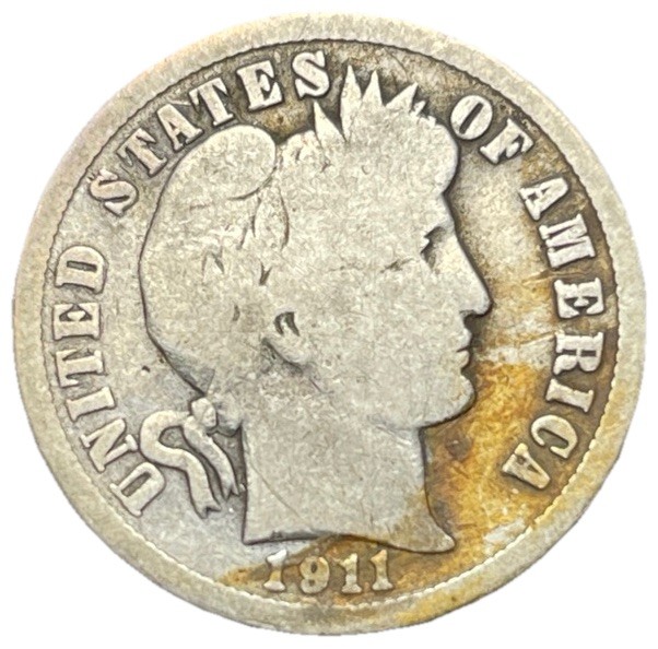1911 Barber Dime 90% Silver U.S. Coin Full Date