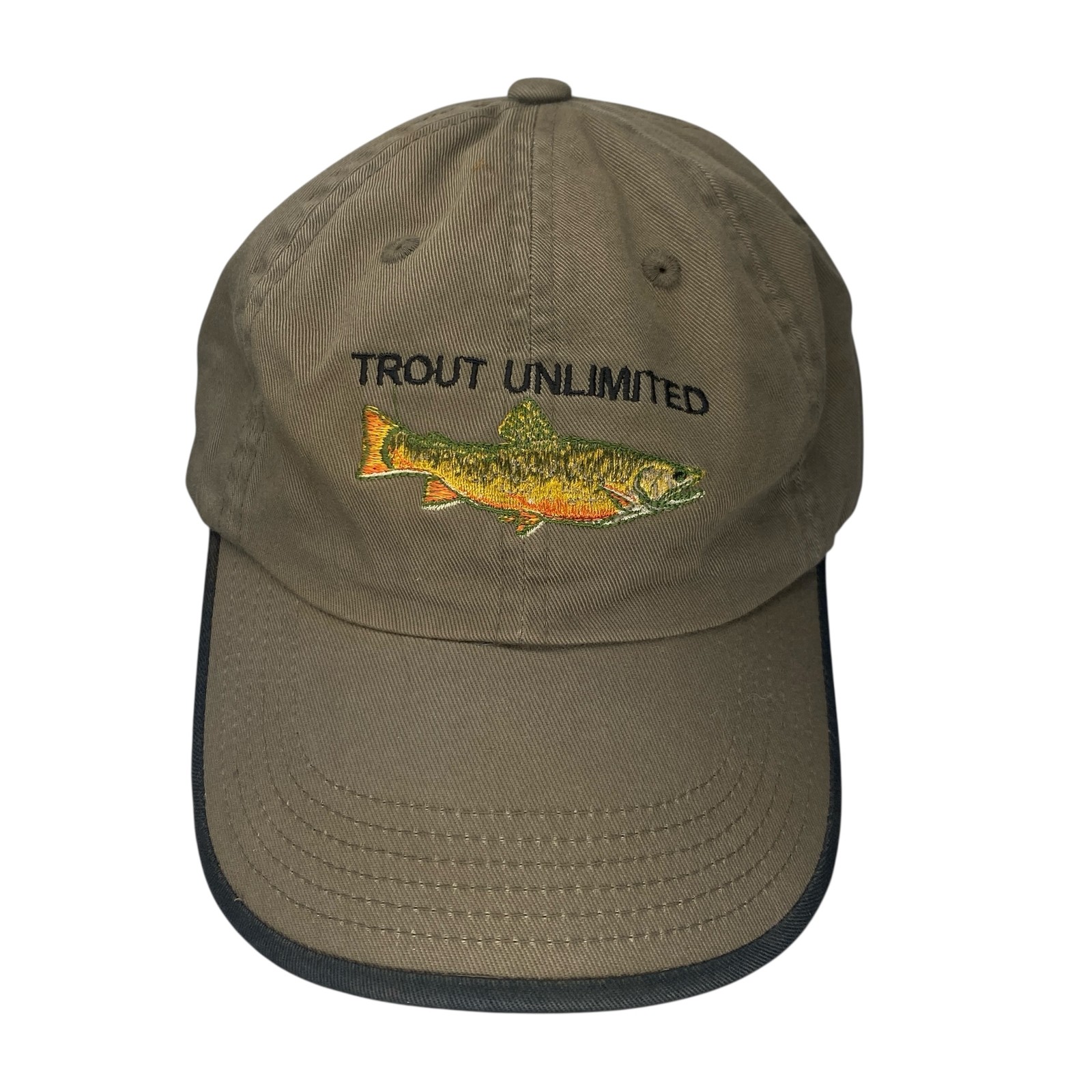 Port Authority Trout Unlimited Fishing Hat Khaki Adjustable Strapback Cap