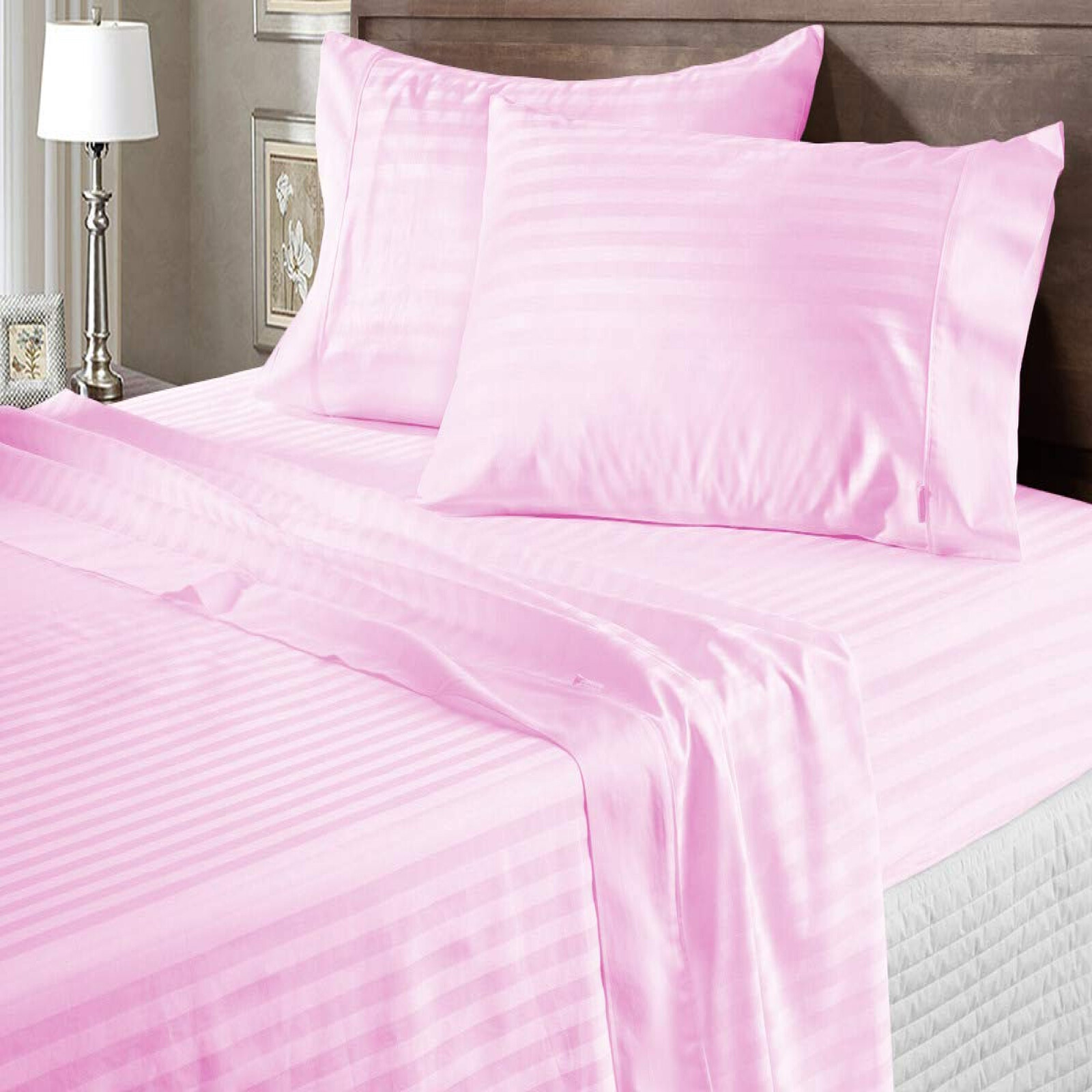 12/15/18/21 Inch Deep Pocket Sheets Egyptian Cotton Pink Stripes Select Item
