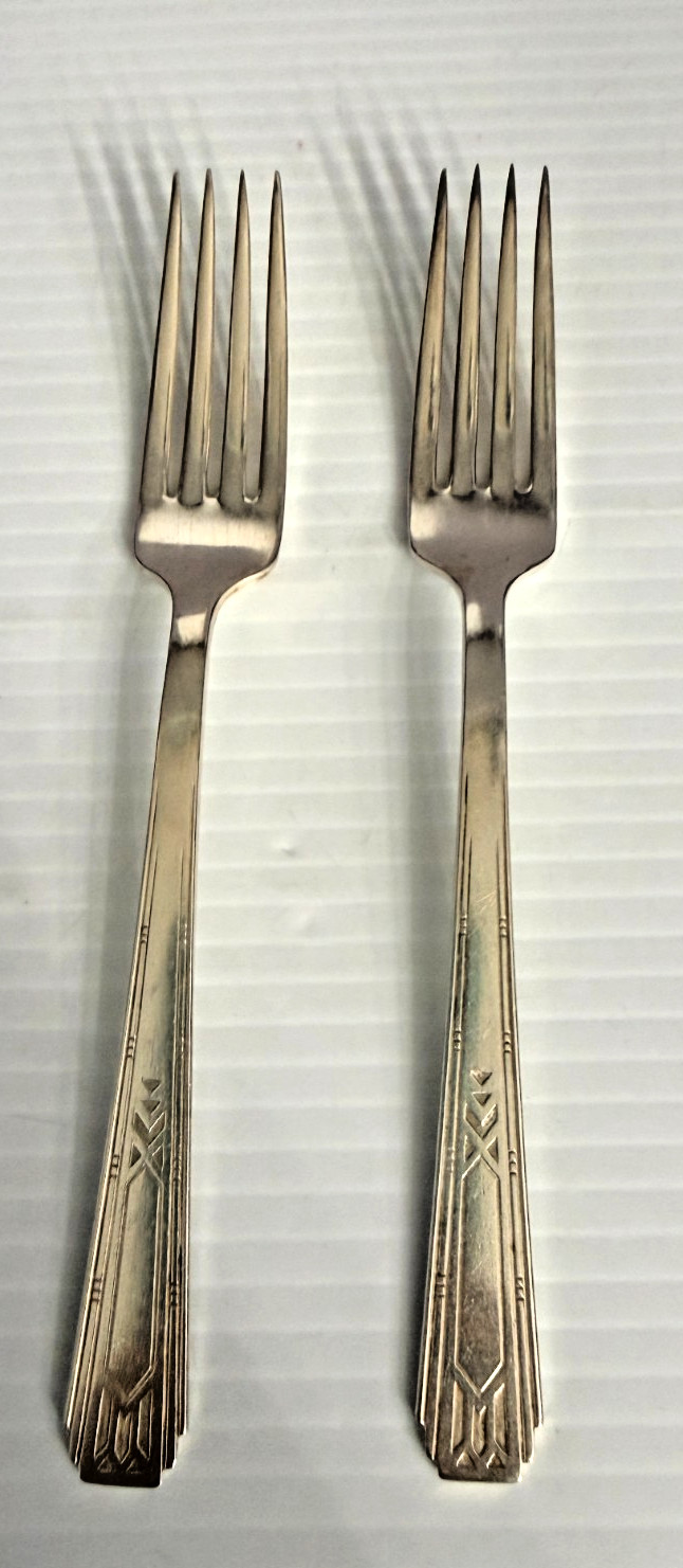 2 Friendship Medality Oneida  Tudor plate Dinner Fork 1932 7 5/8"