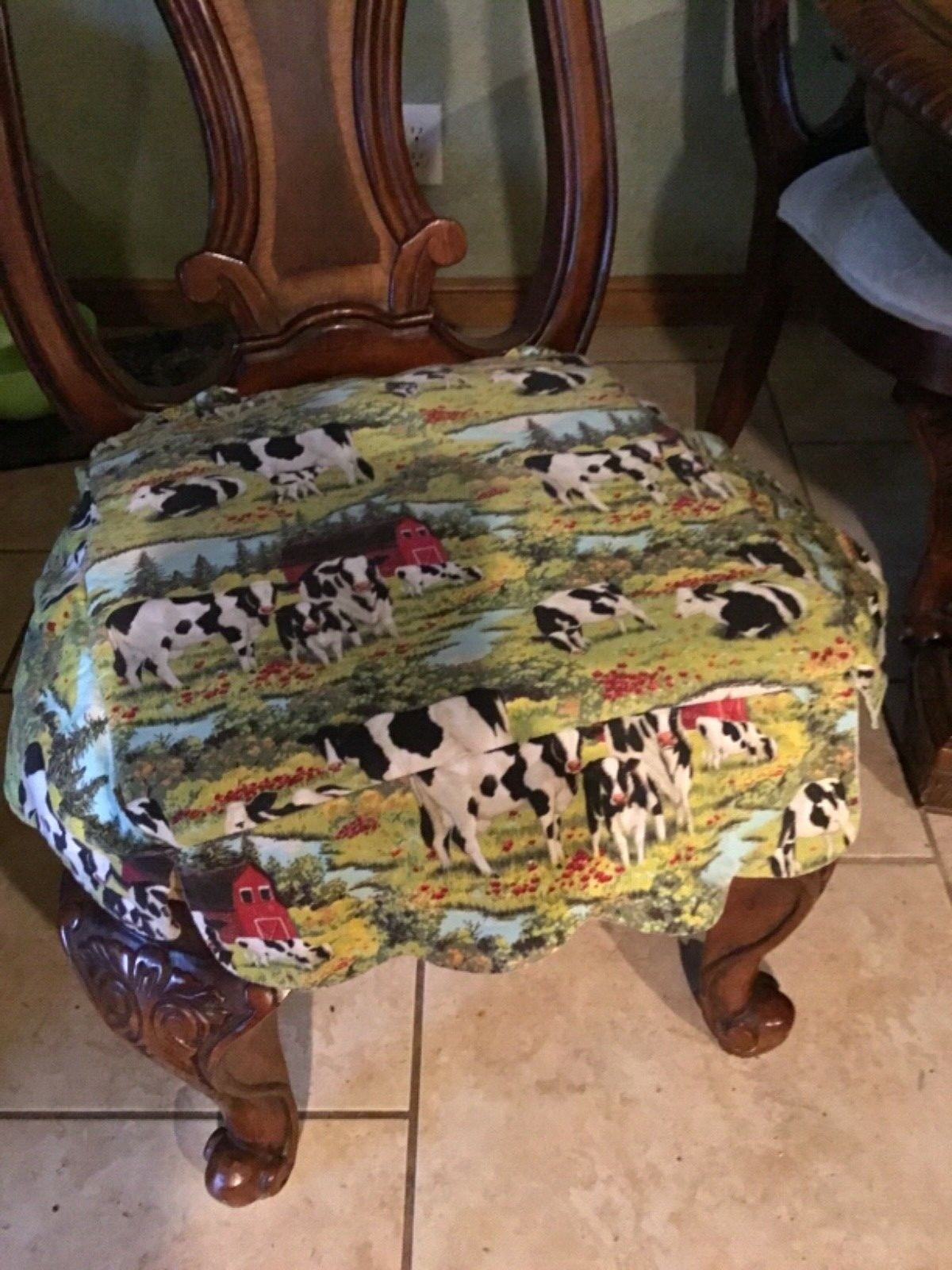 Dining Seat Pad Covers Pair of Two Country style Handmade Country Scene with Cow