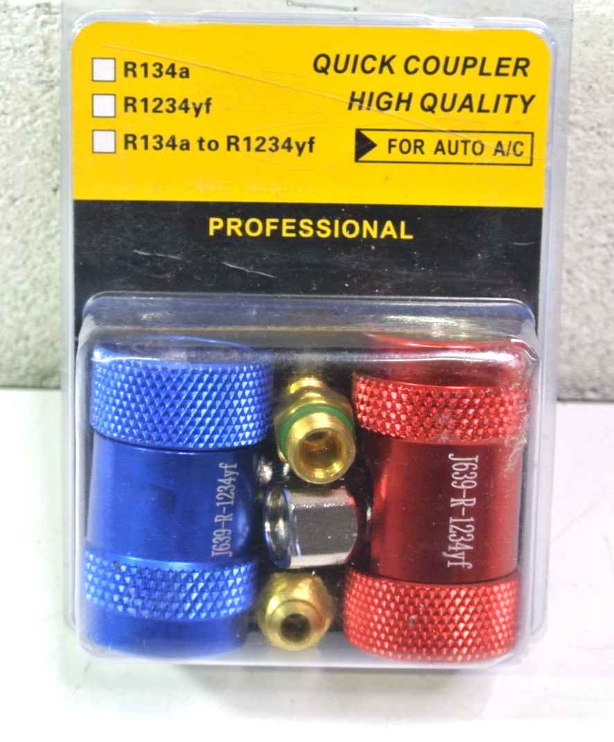 R1234YF Quick Coupler Adapter & 1/4" Flare Fitting, Adjustable HP & LP Connector