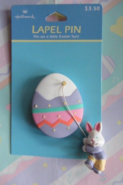 Hallmark Lapel Pin 1990’s NEW Easter Brooch Rabbit Swinging from Colored Egg