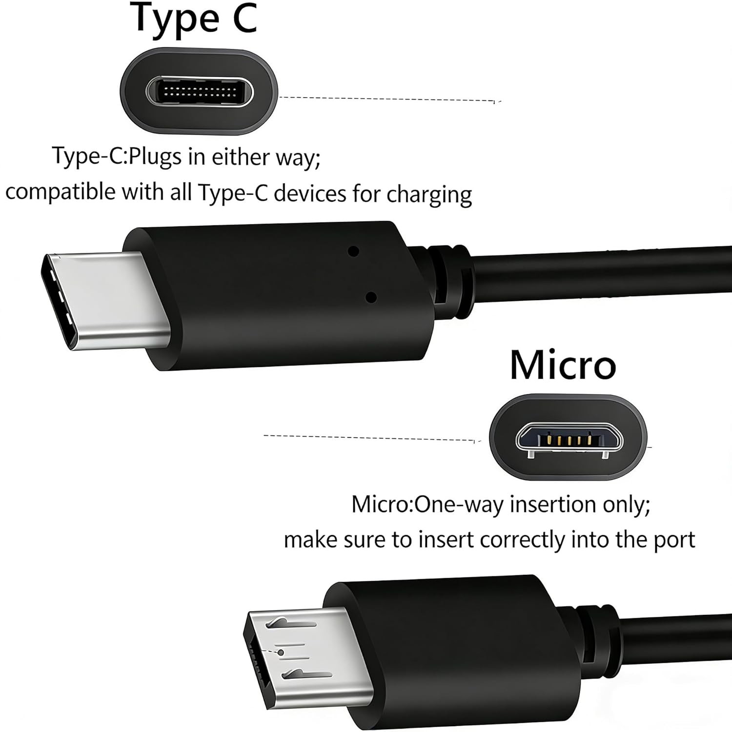USB Type C to Micro 5V/2.4A Data & Sync Transfer OTG charging cable - Black Lot