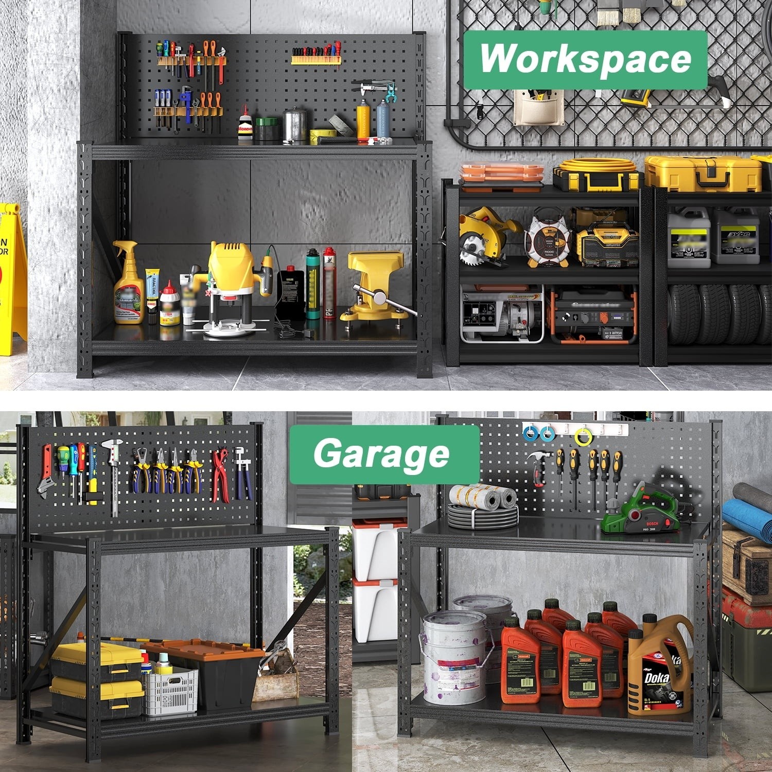 Work Bench with Pegboard,Heavy Duty 3000Lbs Capacity Workbench Adjustable Shelve