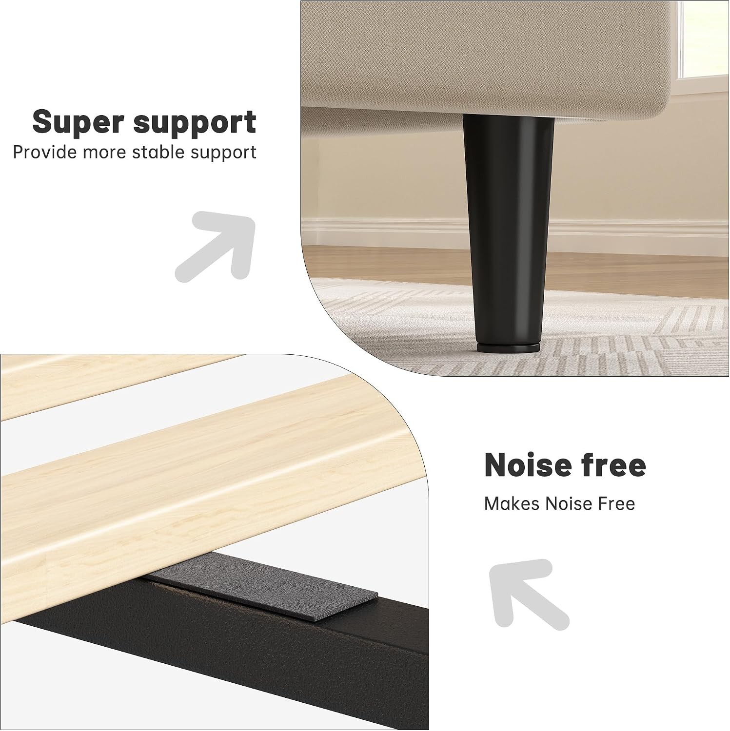 Twin Size Bed Frame W/ Adjustable Height Headboard Noise-Free Upholstered