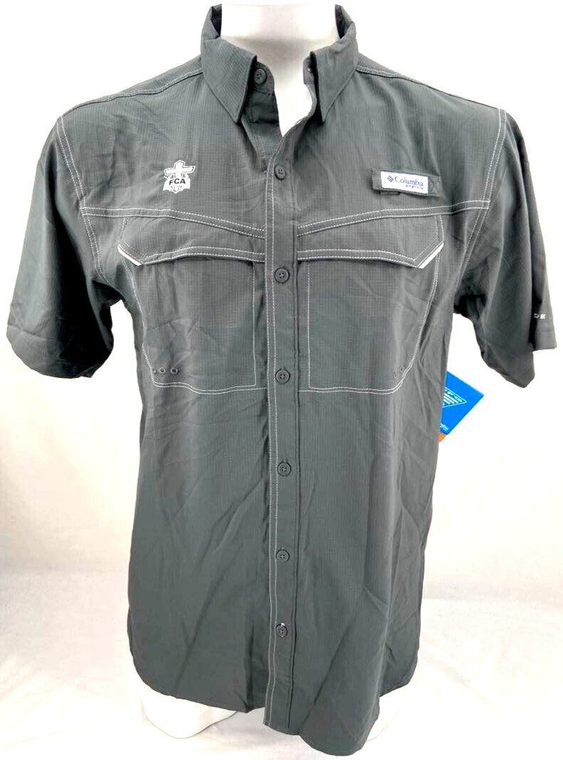 NEW FCA Columbia PFG Low Drag SS Gray Button Up Collar Shirt Men's M