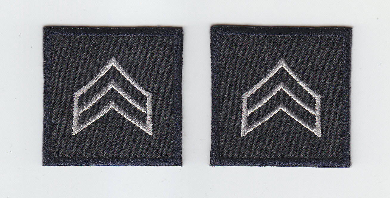 SGT Sergeant Chevron SILVER on MIDNIGHT collar patches OUTLINE STYLE