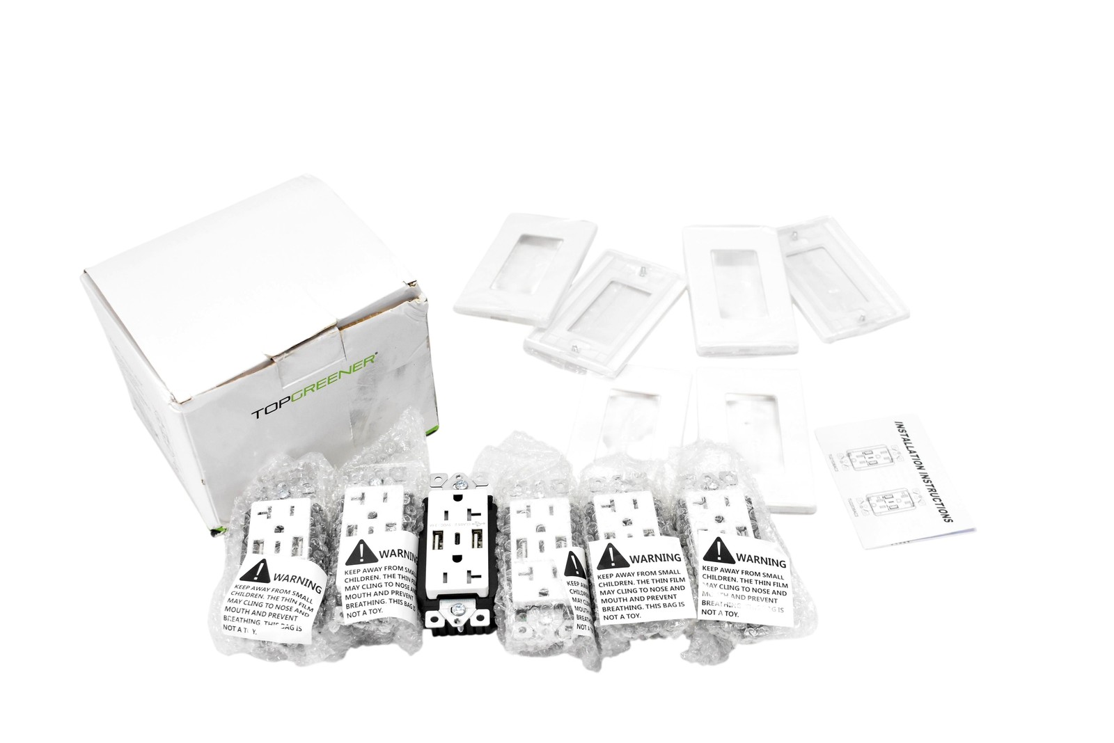 Top Greener USB Receptacles 20A TR TU22036AC3 2 USB-A 1 USB-C White 6 Pack