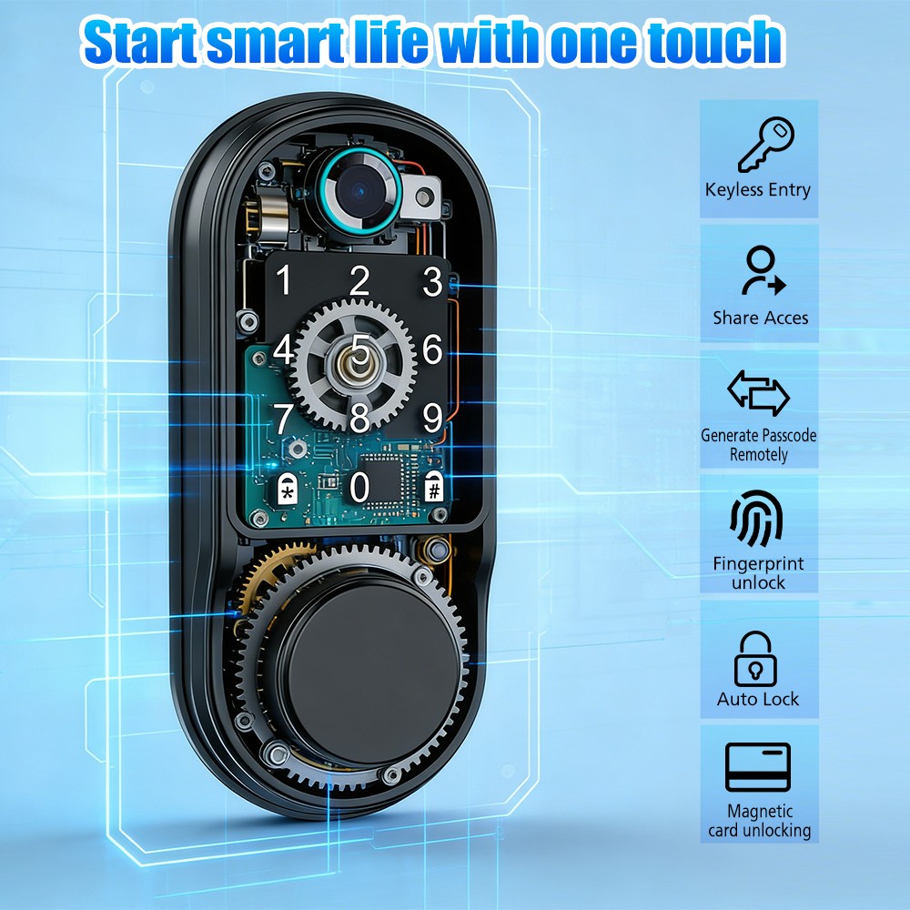 Cerradura De Huella Dactilar Inteligente Para Puerta Principal Exterior Interior