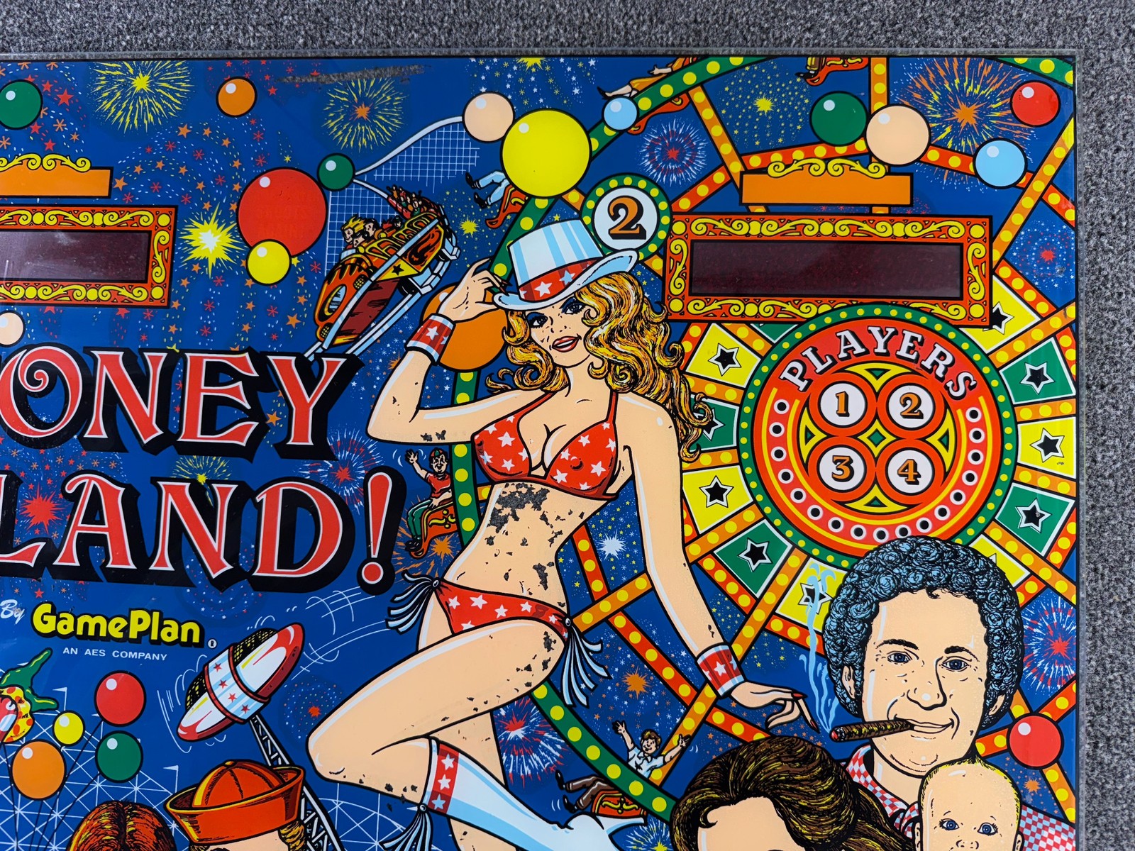 Game Plan Old Coney Island! Pinball Machine Game Backglass ORIGINAL